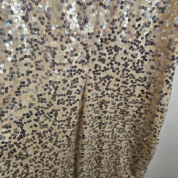 Vintage Y2k DEB Rose Gold Sequin Stretchy Mini Glam Club Dress 3X Double V Neck - Picture 6 of 8